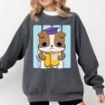 Bulldog Anime Pup Graduation Comfort Colors Sweatshirt Pepper