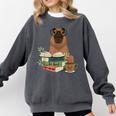Capybara Glasses Reading Books Capybara Nerd Bookworm Comfort Colors Sweatshirt Pepper
