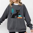 Cat Midcentury With Book And Coffee Atomic Age Mid Century Comfort Colors Sweatshirt Pepper