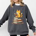 Cat Reading Books Comfort Colors Sweatshirt Pepper
