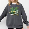Coquette Bow Books St Patrick's Shamrock Bookworm Librarian Comfort Colors Sweatshirt Pepper