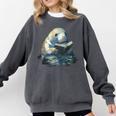 Cute Manatee Reading Book Bookworm Readers Manatee Lover Comfort Colors Sweatshirt Pepper