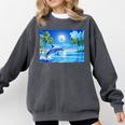 Frutiger Aero Dolphin Sunset Ocean With Palm Trees Y2k Comfort Colors Sweatshirt Pepper