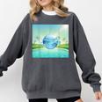 Frutiger Aero Y2k Aesthetic Palm Trees Cyber Beach World Comfort Colors Sweatshirt Pepper