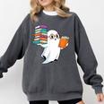 Ghost Reading Books Halloween Library Comfort Colors Sweatshirt Pepper