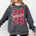 Senior 2026 Graduation Varsity Red Letters On The Back Comfort Colors Sweatshirt Pepper