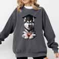 Siberian Husky Dog Graduation Cap Training School Graduate Men Women Kids Comfort Colors Sweatshirt Pepper
