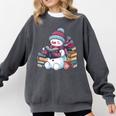Snowman Reading Book Lovers Christmas Bookworm Librarian Comfort Colors Sweatshirt Pepper