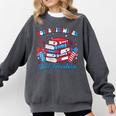 Women's Books Fireworks And Freedom Independence Day Book Lover Comfort Colors Sweatshirt Pepper