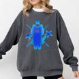 Yk2 Grunge Earthy Blue Cat With Stars Tomboy 90s Nostalgia Comfort Colors Sweatshirt Pepper