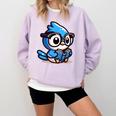 Adorable Book Lover Blue Jay With Reading Glasses Cute Comfort Colors Sweatshirt Crimson