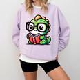 Adorable Book Lover Iguana With Reading Glasses Cute Comfort Colors Sweatshirt Crimson
