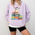 Adorable Donkey With Heart Sitting On Colorful Book Stack Comfort Colors Sweatshirt Crimson
