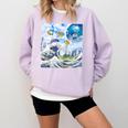 Frutiger Aero Aesthetic Tech Great Wave Of Kanagawa Fishes Raglan Baseball Tee Comfort Colors Sweatshirt Crimson