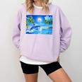 Frutiger Aero Dolphin Sunset Ocean With Palm Trees Y2k Premium Comfort Colors Sweatshirt Crimson