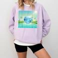 Frutiger Aero Y2k Aesthetic Palm Trees Cyber Beach World Comfort Colors Sweatshirt Crimson