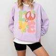Peace Sign Love Groovy Vibes Costume Nostalgia 1980s Fashion Comfort Colors Sweatshirt Crimson