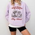 Read Books Be Kind Stay Weird Bookish Cowboy Reading Raccoon Comfort Colors Sweatshirt Crimson