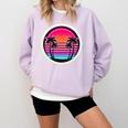 Retro 80s Synthwave Sunset & Palm Trees Retro Nostalgia 80s Comfort Colors Sweatshirt Crimson