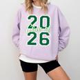 Class Of 2026 Graduation Varsity Green And On The Back Comfort Colors Sweatshirt Orchid