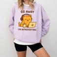 Go Away I'm Introverting Cozy Cat With Laptop And Coffee Comfort Colors Sweatshirt Orchid