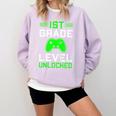 Kids 1st Grade Level Unlocked Back To School Gamer Graduation Comfort Colors Sweatshirt Orchid