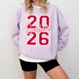 Senior 2026 Graduation Varsity Red Letters On The Back Comfort Colors Sweatshirt Orchid