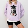 Siberian Husky Dog Graduation Cap Training School Graduate Men Women Kids Comfort Colors Sweatshirt Orchid