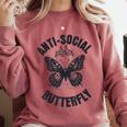 Anti-Social Butterfly Awkward Introvert Homebody Humor Comfort Colors Sweatshirt Crimson