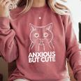 Anxious But Cute Anxiety Meme Cat Lover Introvert Comfort Colors Sweatshirt Crimson