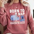 Born To Nap Forced To Exist Lazy Skeleton Couch Introverts Comfort Colors Sweatshirt Crimson
