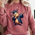 Capybara Graduation Dabbing Capy Wearing Graduate Gown Comfort Colors Sweatshirt Crimson