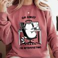 Cat With Coffee On Computer Go Away I'm Introverting Comfort Colors Sweatshirt Crimson