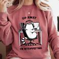 Cat With Coffee On Computer Go Away I'm Introverting Comfort Colors Sweatshirt Crimson