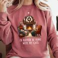 Cat Lover I'd Rather Be Home With My Cats Introvert Cozy Comfort Colors Sweatshirt Crimson