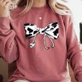 Cow Print Bow And Stethoscope Nurse RN Graduation Coquette Comfort Colors Sweatshirt Crimson