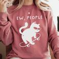 Ew People Cat Skateboard Introvert Sarcastic Humor Comfort Colors Sweatshirt Crimson