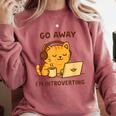 Go Away I'm Introverting Cozy Cat With Laptop And Coffee Comfort Colors Sweatshirt Crimson