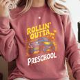 Graduation Rollin' Outta Preschool Monster Truck Boys Pre-K Comfort Colors Sweatshirt Crimson