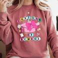 Happy Last Day Of School Coquette Bow Graduation Girls Kids Comfort Colors Sweatshirt Crimson