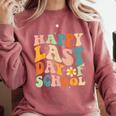 Happy Last Day Of School Groovy Teacher Student Graduation Comfort Colors Sweatshirt Crimson