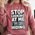 Humor For Introverts Stop Looking At Me I'm Hiding Graphic Comfort Colors Sweatshirt Crimson