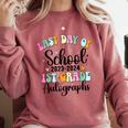 Last Day Autographs 1st Grade Graduation Boys Girls Groovy Comfort Colors Sweatshirt Crimson