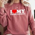 I Love My Social Anxiety Heart Humor Introvert Statement Comfort Colors Sweatshirt Crimson