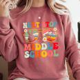 Next Stop Middle School Elementary School Graduation 2025 Comfort Colors Sweatshirt Crimson