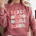 Peace Out Middle School Graduation Groovy Last Day Of School Comfort Colors Sweatshirt Crimson
