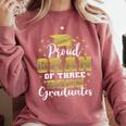 Proud Gran Of Three 2025 Graduates Graduation Family Comfort Colors Sweatshirt Crimson