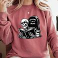 READING IN PEACE RIP Introvert Skeleton Read Book Meme Comfort Colors Sweatshirt Crimson
