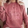 Senior 2026 Class Of 2026 Coquette Pink Bow Graduation Comfort Colors Sweatshirt Crimson