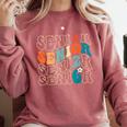 Senior 2026 Class Of 2026 Retro Groovy Graduation Grad Women Comfort Colors Sweatshirt Crimson